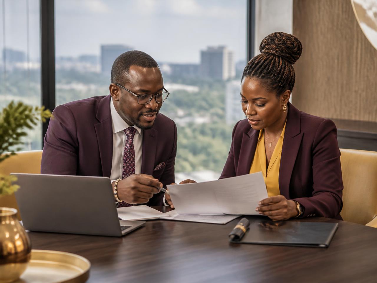 Crownscope brokers reviewing a policy schedule with a client in Nairobi